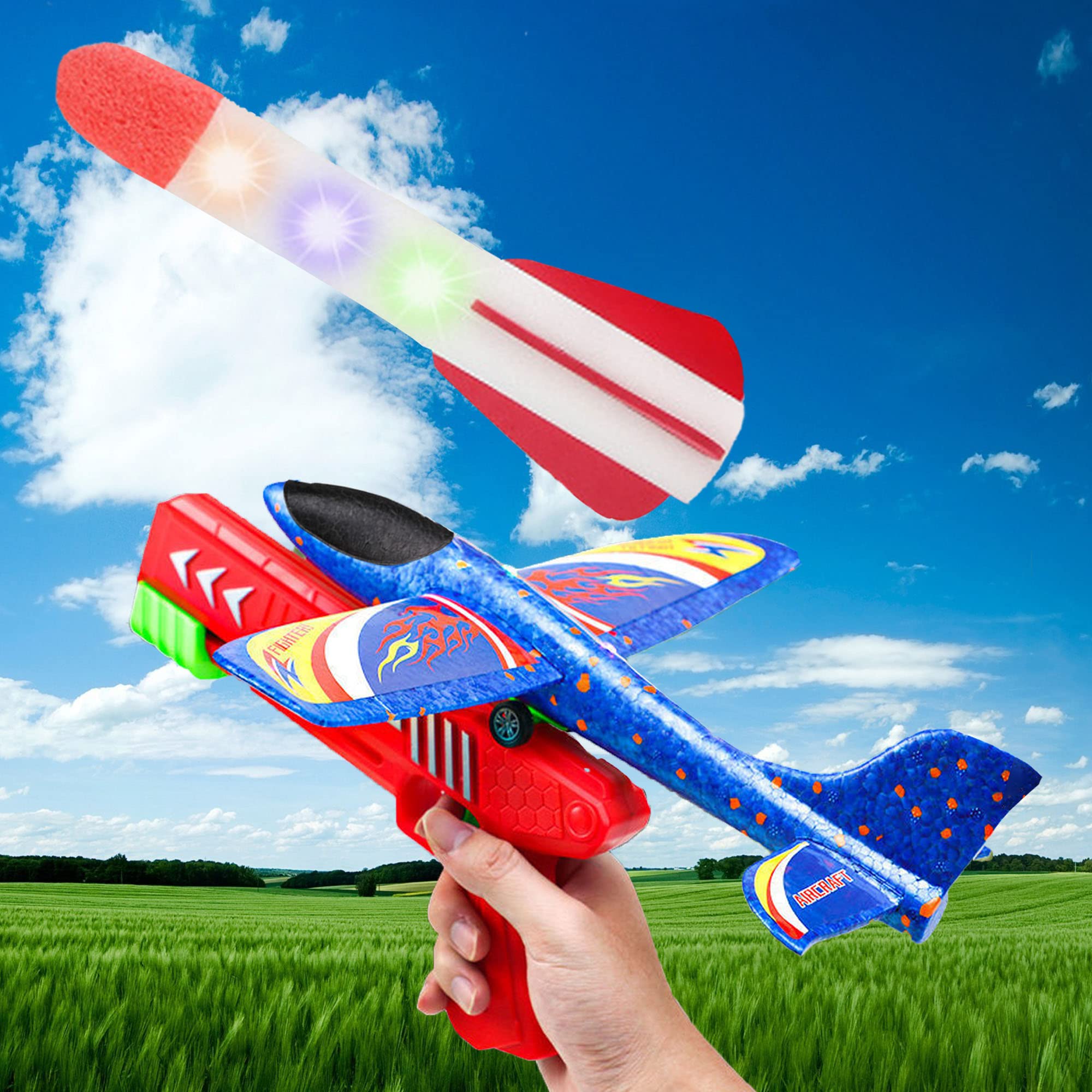 Buy 3 Pack Airplane Rocket Launcher for 35 Years Old, LED Foam Glider