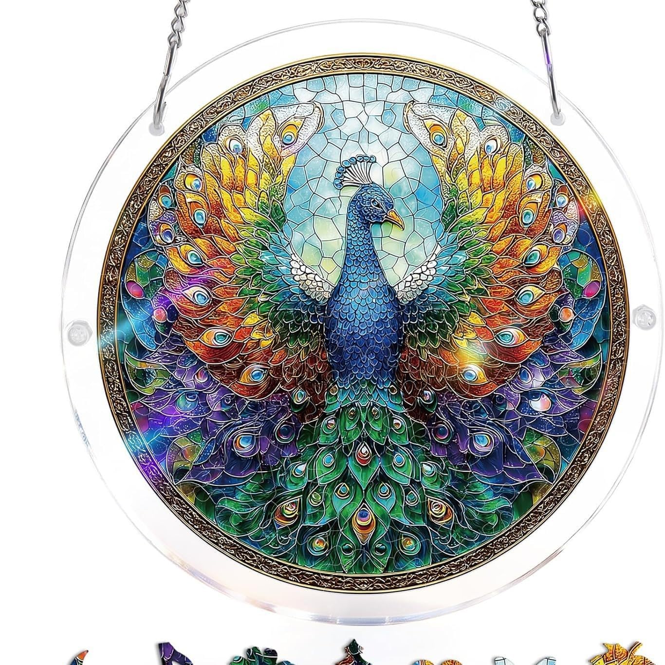 Acrylic Puzzle Suncatcher – 95 Pieces Stained Glass Window Hanging, DIY Sun Catcher Craft Kit for Adults, Colorful Rainbow Décor for Home & Garden