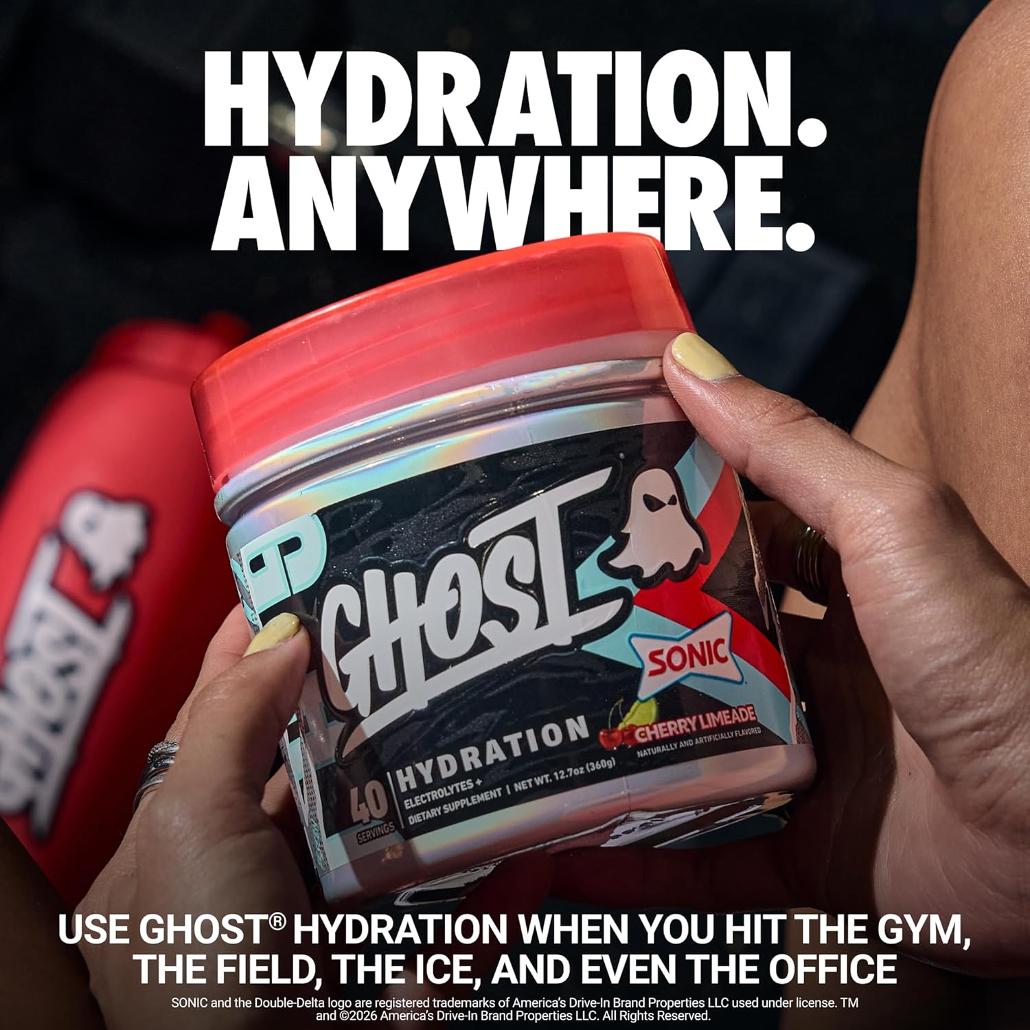 GHOST Hydration Tub, Electrolyte Powder, Sonic Cherry Limeade - Sugar Free Instant Electrolyte Drink Mix - Caffeine-Free Daily Hydration & Immune Support with Clean Formula - 40 Servings