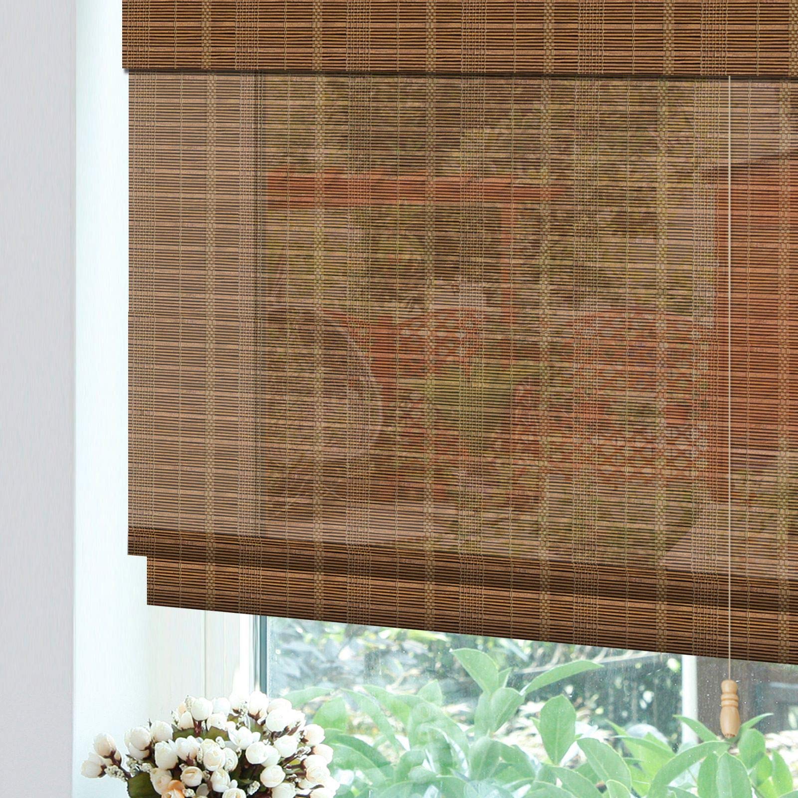 LETAU Cordless Wood Window Roman Shades, Bamboo Light Filtering Window Blinds for Indoor Kitchen, Office, Home, Pattern 7