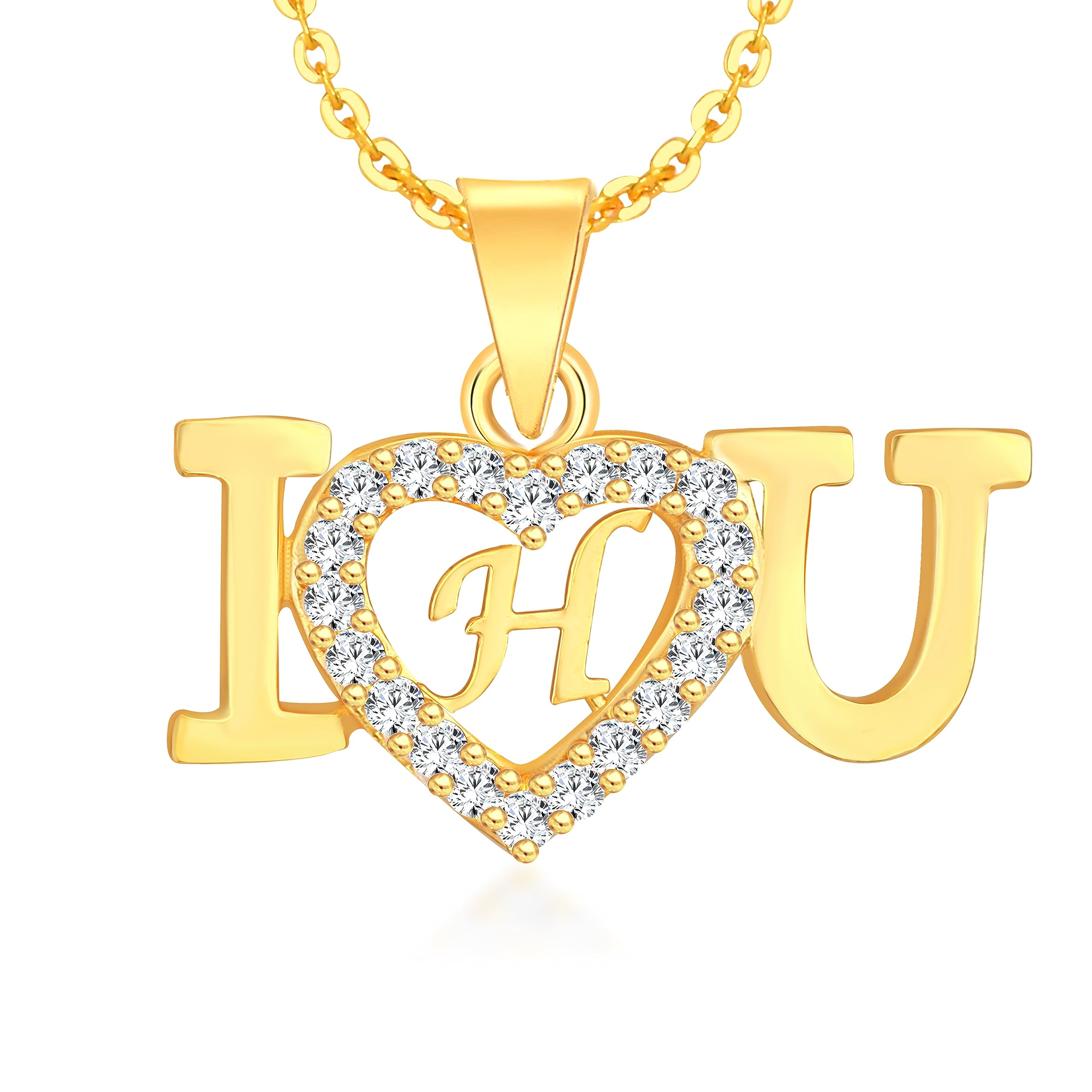 MK JEWELLERS Women's Latest Fashionable Alloy Material Plated Pendant | Diamond Heart Shape Necklace (H Alphabet)