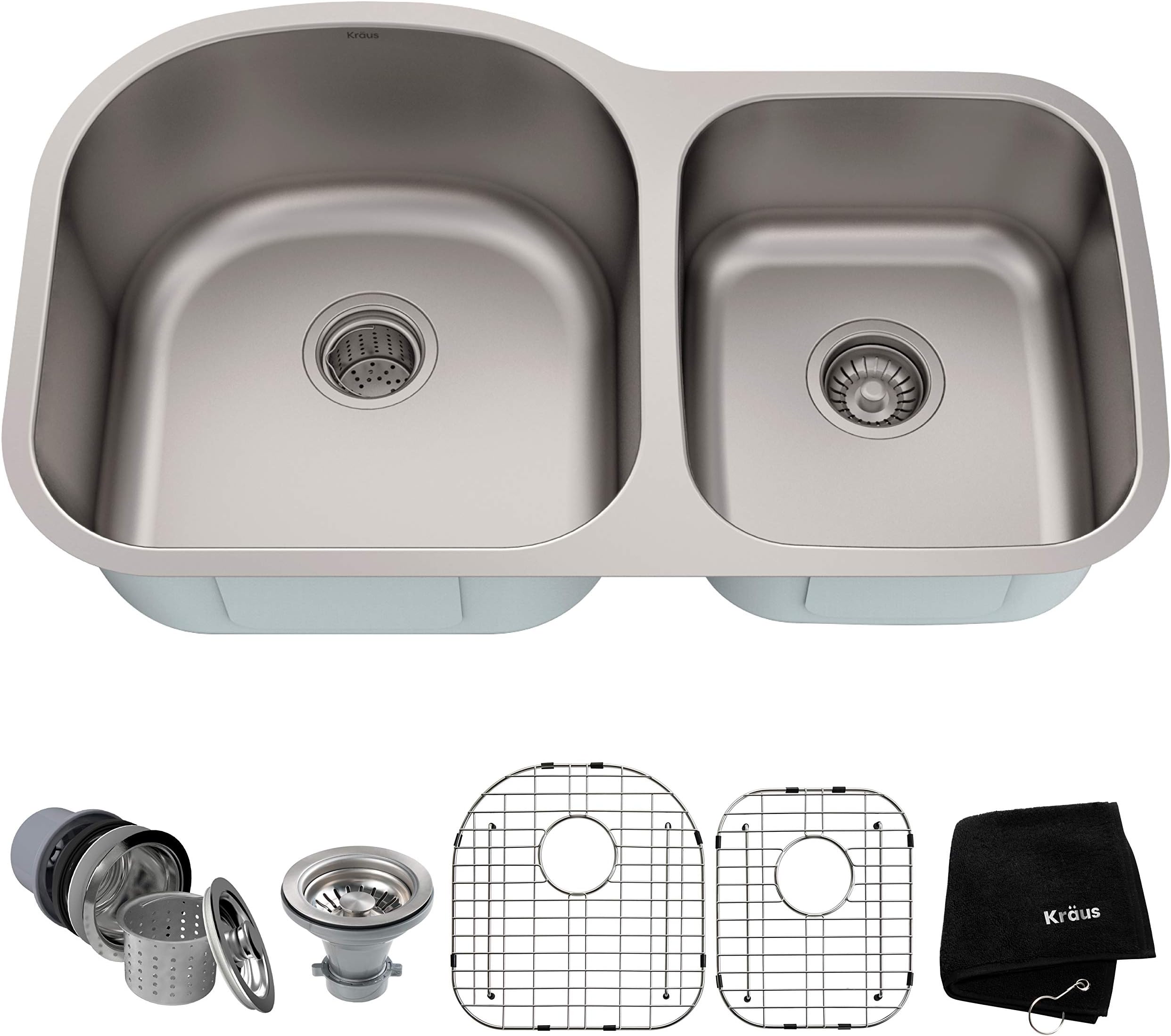 KRAUS Premier 35-inch 16 Gauge Undermount 60/40 Double Bowl Stainless Steel Kitchen Sink, KBU27
