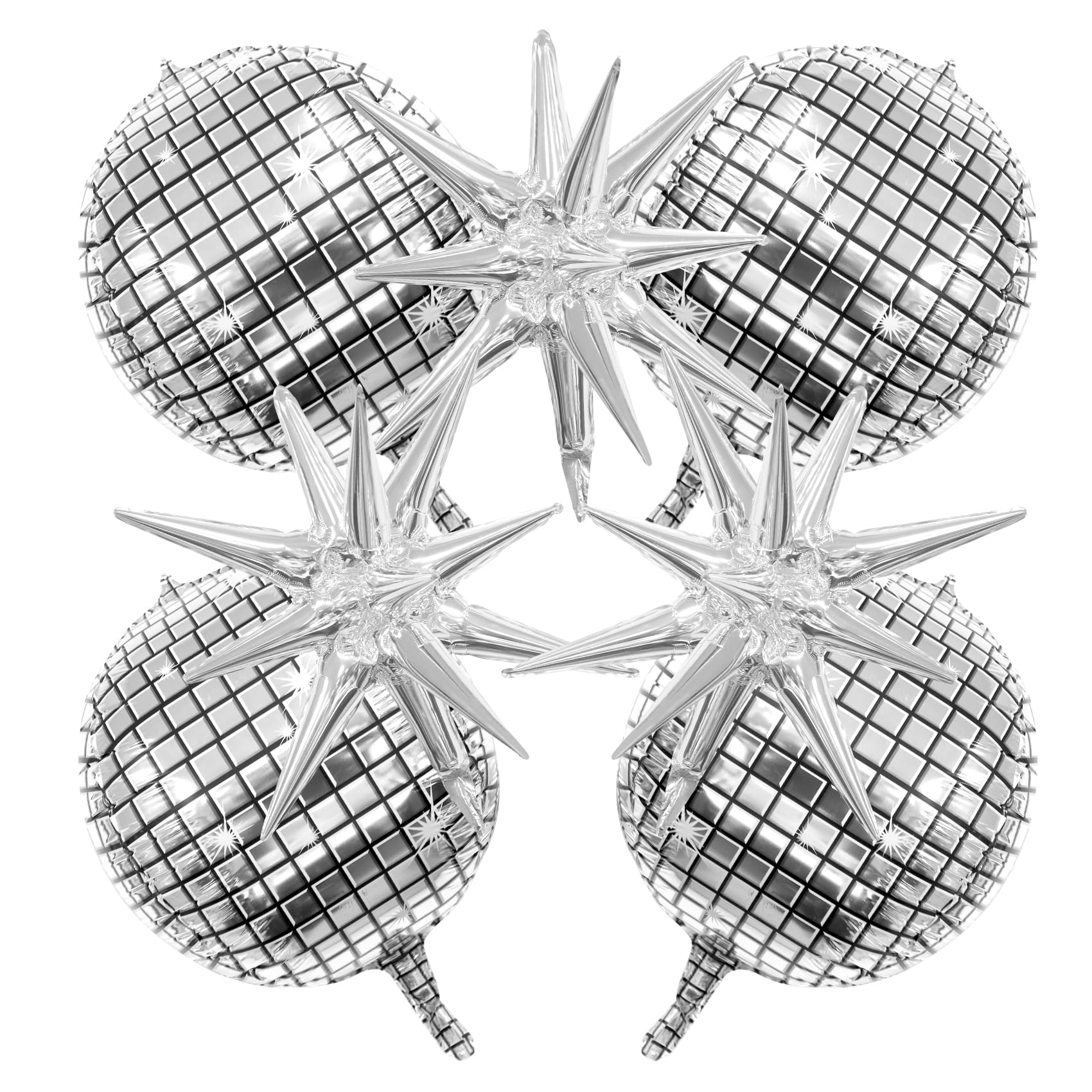 HUHALLIDisco Balloons 8Pcs Silver Star and 4D Foil Colorful Ball Balloons for 70s 80s 90s Party Decorations Birthday Graduation