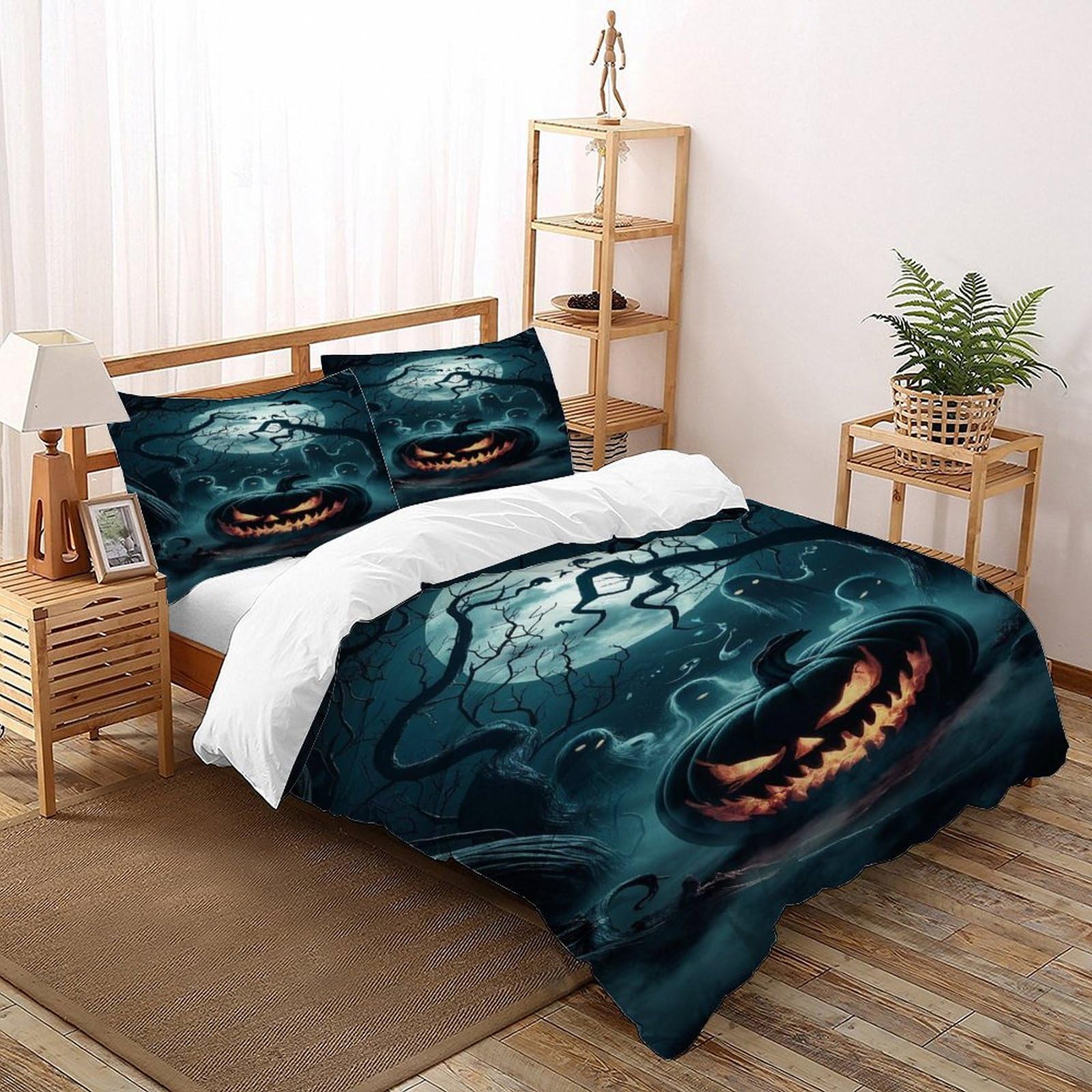 DICENOR Halloween Theme Bedding Set for Ultra Soft Reversible Pumpkin Head Quilt Covers 3 Pcs for Children Teens And Adults -2 Pillow Shams, Double（200x200cm）
