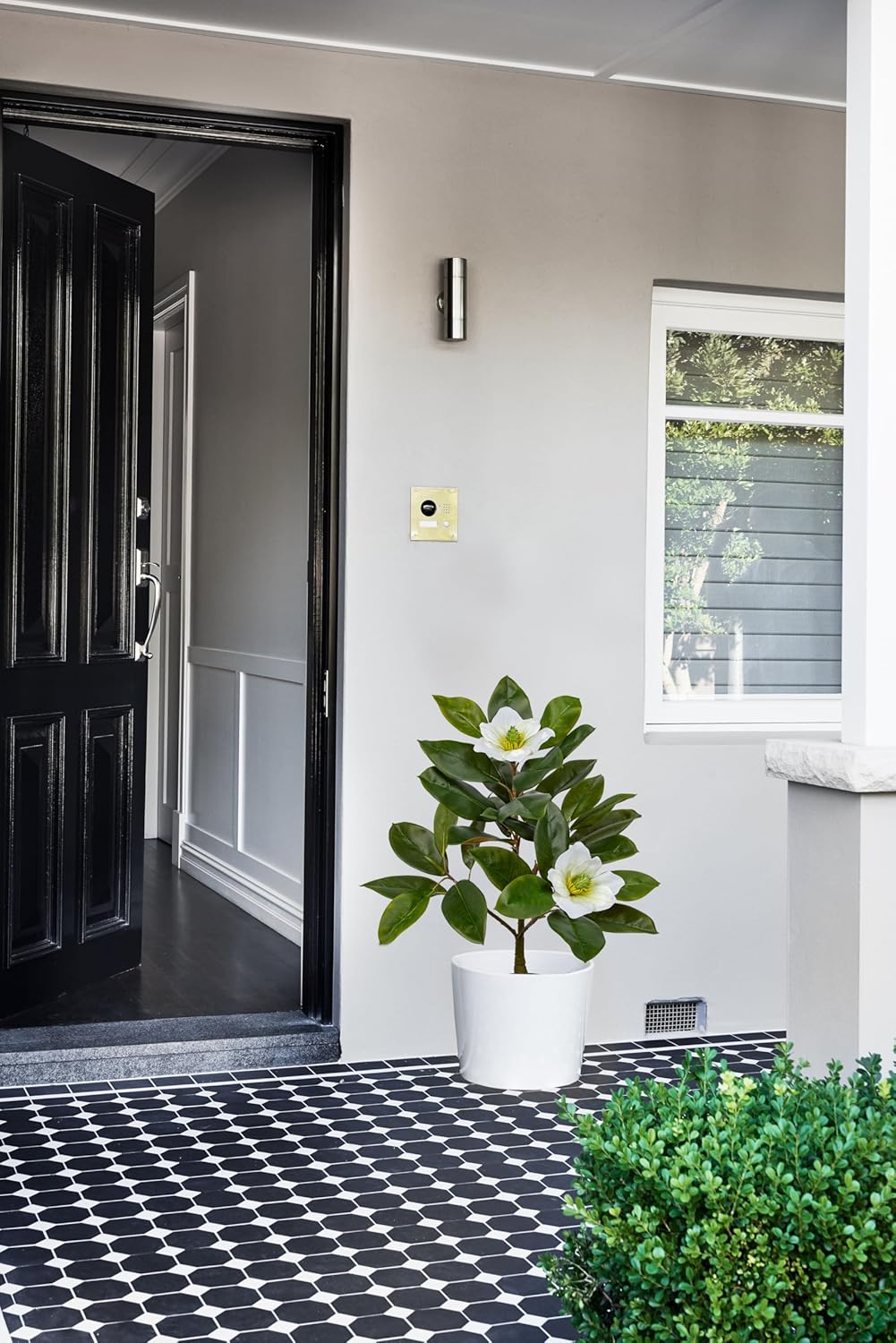 Briful Artificial Magnolia Flower Tree in Black Pot – 26.3in Tall Faux Magnolia Plant with Realistic White Blooms Fake Potted Silk Floral Tree for Home Office Room Kitchen Outdoor Porch Décor - Image 5