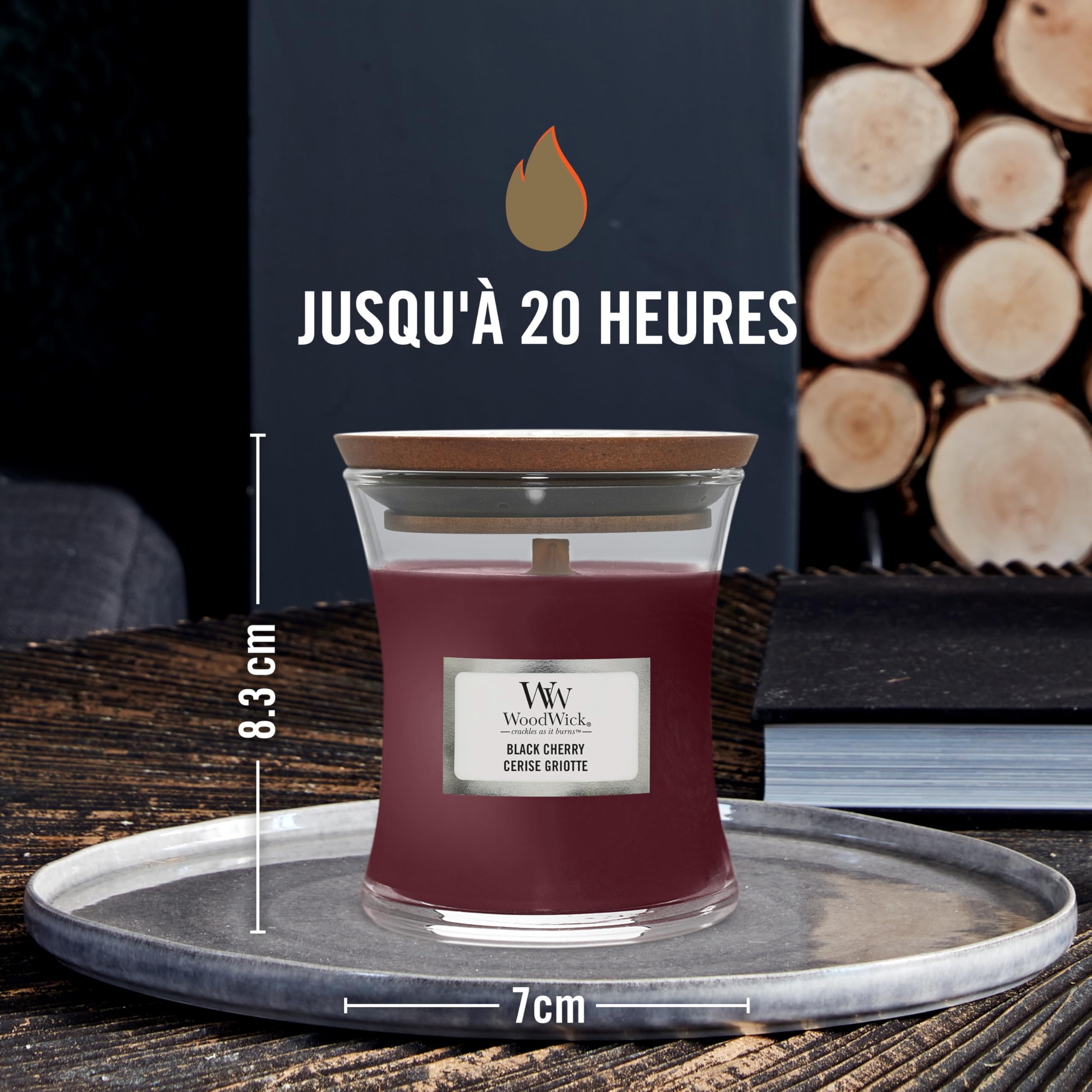 Yankee Candle WoodWick Mini Sablier Cerise Griotte – Bougie Crépitante Parfumée Jusqu'à 20h