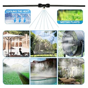 100FT|30M Misting Systems, Outdoor Water Misting Cooling System, for Backyard Mist Kit for Garden Greenhouse Fan Deck Umbrella Canopy Pool Porch Trampoline Sprinkler Park BBQ Party