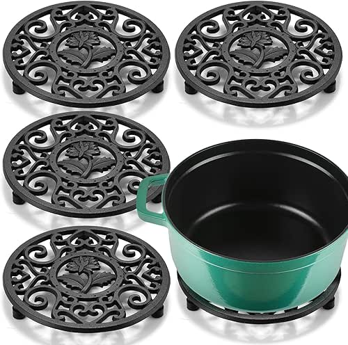 LEIFIDE 4 Pack Cast Iron Trivet with Pegs 5.2 Inch