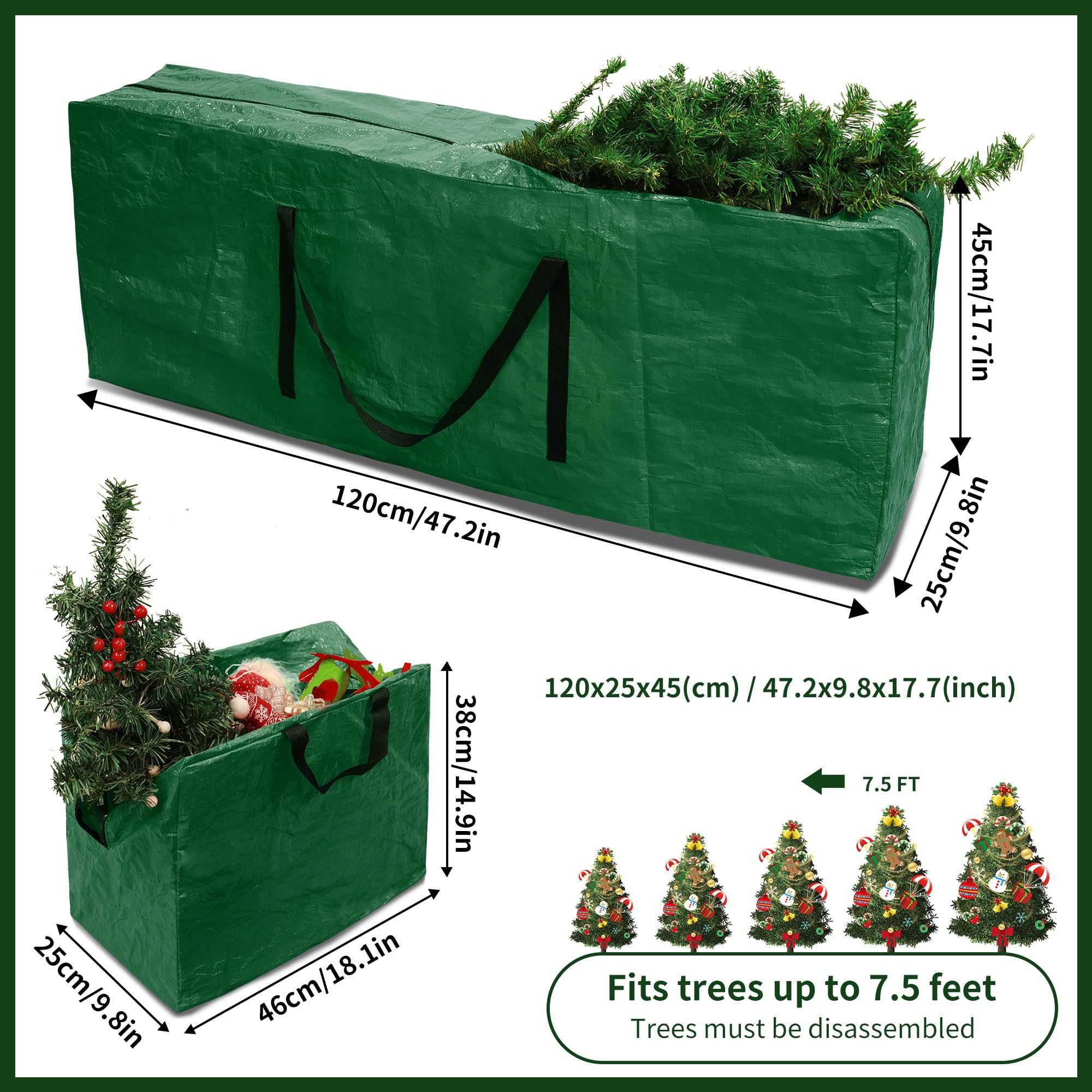 RICHIE 3-Piece Large Christmas Tree Storage Bag with 2 Christmas Decoration Bags for up to 7.5ft Tall Christmas Trees - Image 2