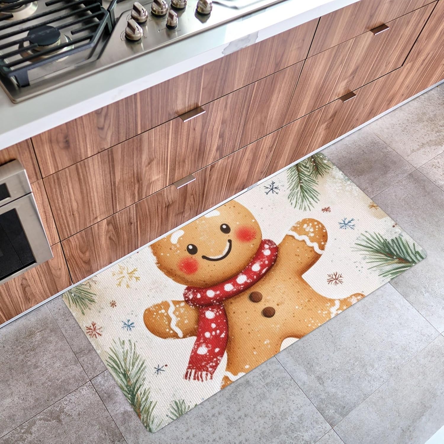Amazon.com: Red Scarf Gingerbread Man Kitchen Rugs, Comfort Cushioned ...