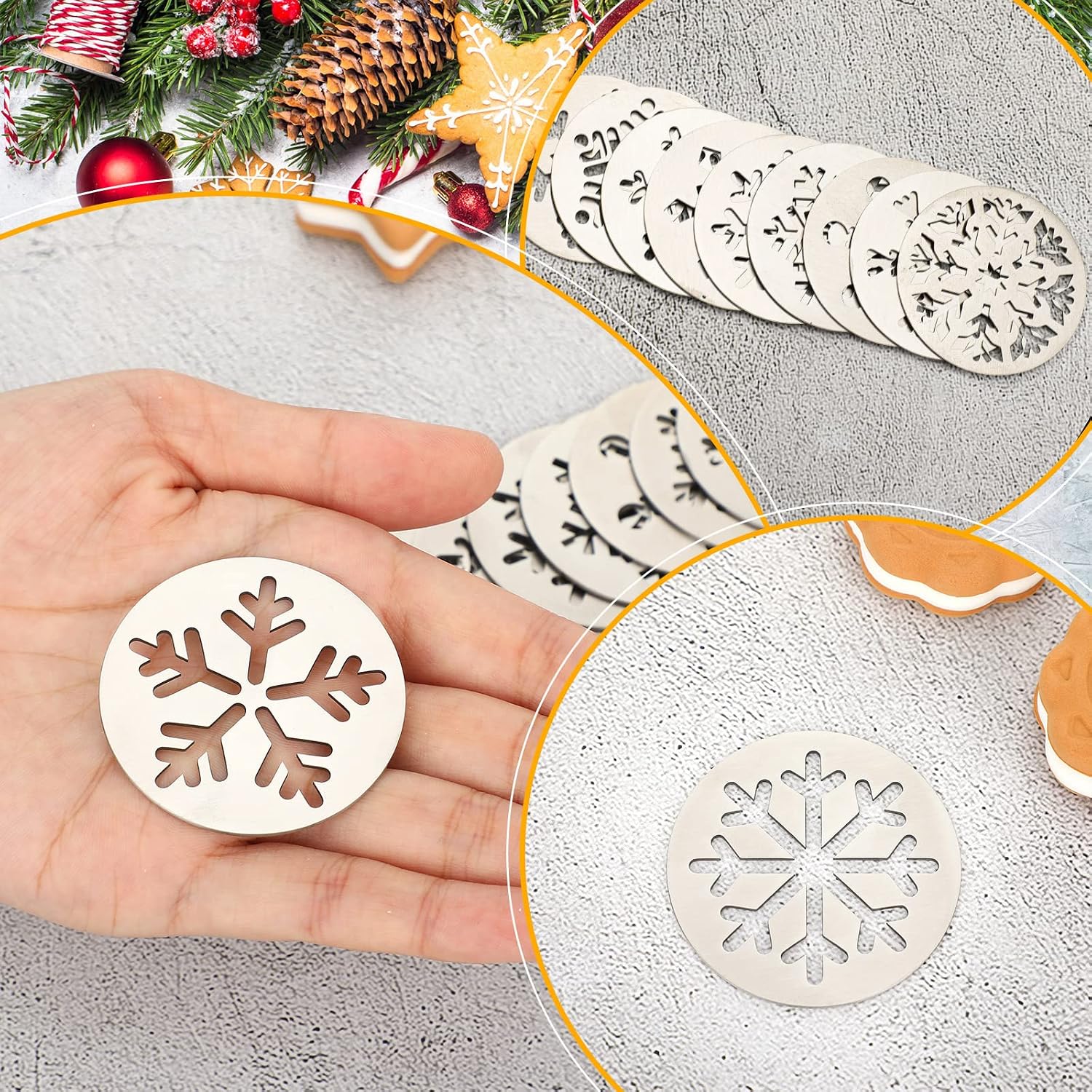 Eaasty 24 Pcs Cookie Press Discs Stainless Steel for Christmas,Snowflake