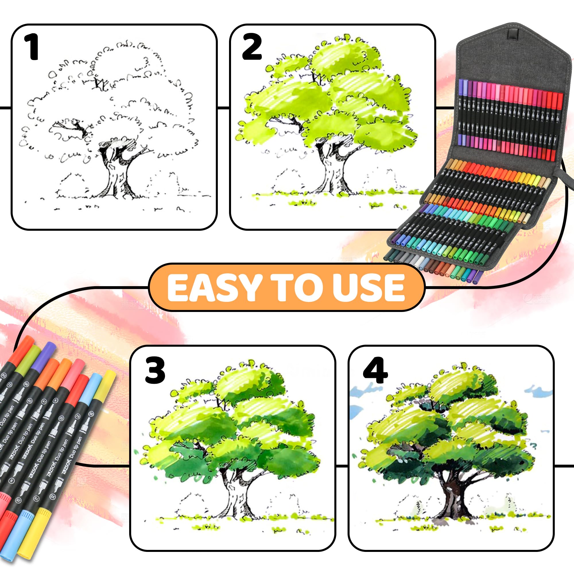 ZSCM 80 pennarelli colorati per libri da colorare per adulti, senza sbavature, penne a doppia punta, pennarelli per colorare artisti, calligrafia, disegno, schizzi e diari