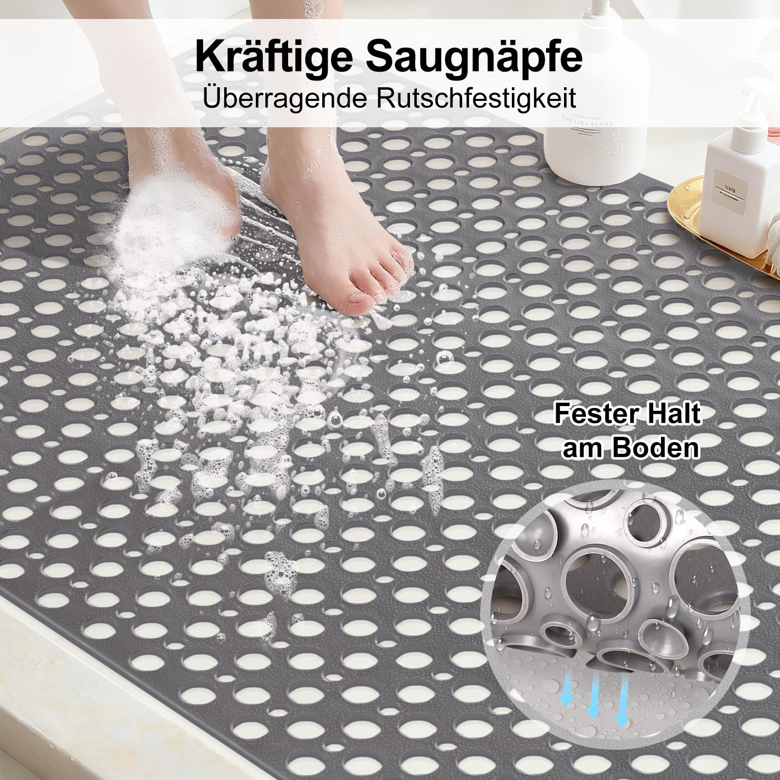 Duschmatte rutschfest 80x120 cm: Große und weiches TPE Antirutschmatte Dusche, Duscheinlage rutschfest mit Saugnäpfen und Großes Ablauflöchern, Rutschmatte dusche, schimmelresistent&maschinenwaschbar