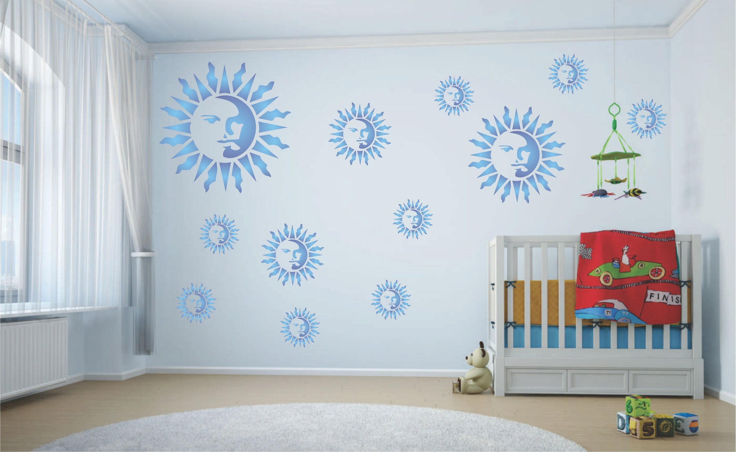 Sun Stencil - 8.25 x 8.25cm (S) - Reusable Large Celestial Sun Ray Wall Stencil Template - Image 2