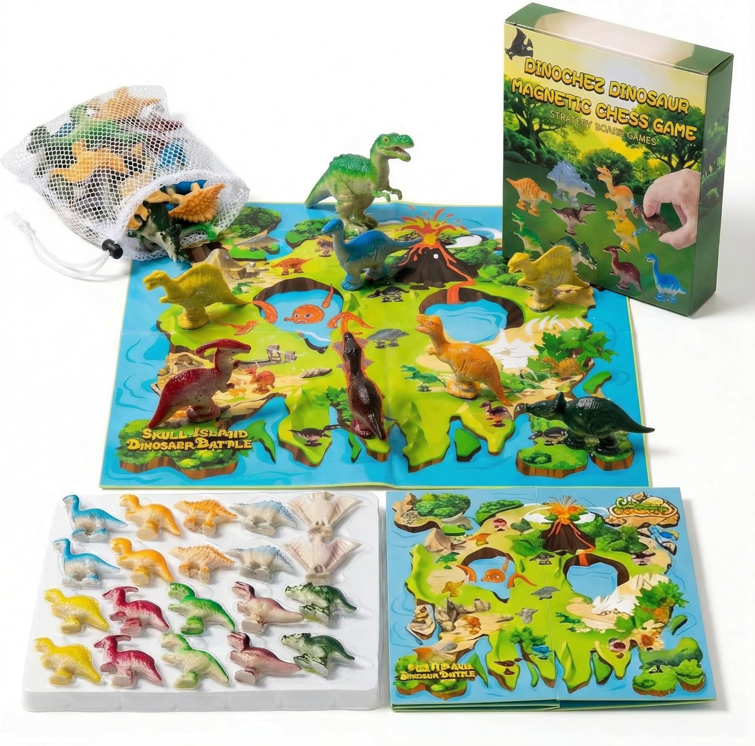 2026 Magnetic Chess Game, Dinosaur Magnetic Game for Kids , Chess Set-20 Dinosaur Stones, 1 String,1 map and 1 Storage Bag, Fun Magnet Chess Game for Family Games Night, Magnet Game Parent-Child Toy