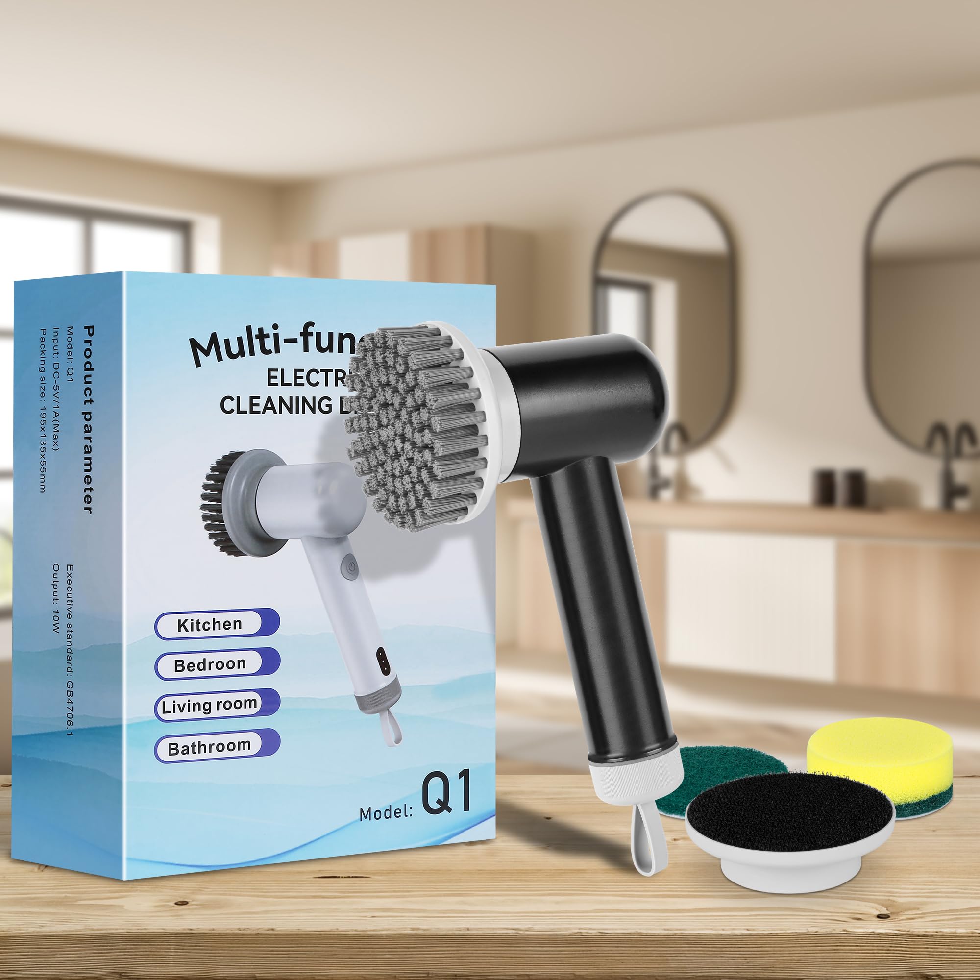 Limpiador eléctrico giratorio, limpiador de ducha inalámbrico con 3 cepillos reemplazables, limpiador eléctrico impermeable para limpiar baño, cocina, piso, limpiador eléctrico recargable para 8