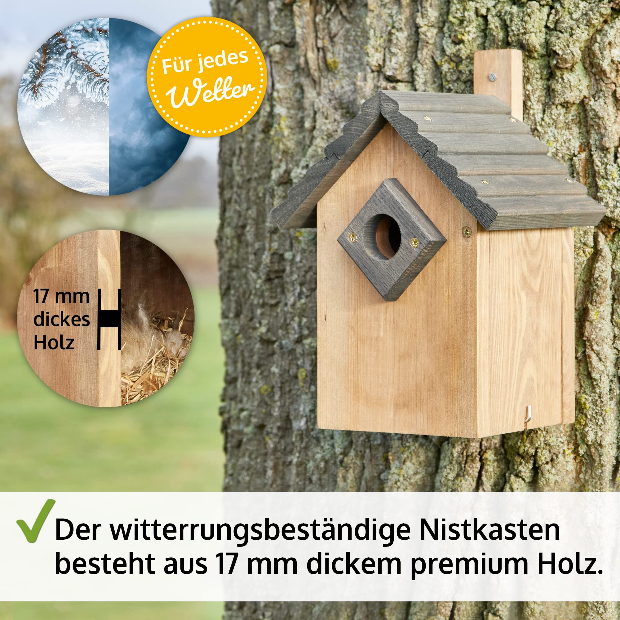 zooprinz Stabiler Nistkasten für Wildvögel/Gartenvögel - mit sicherem Schutz gegen Nesträuber – witterungsbeständig und langlebig für draußen – Nistkasten