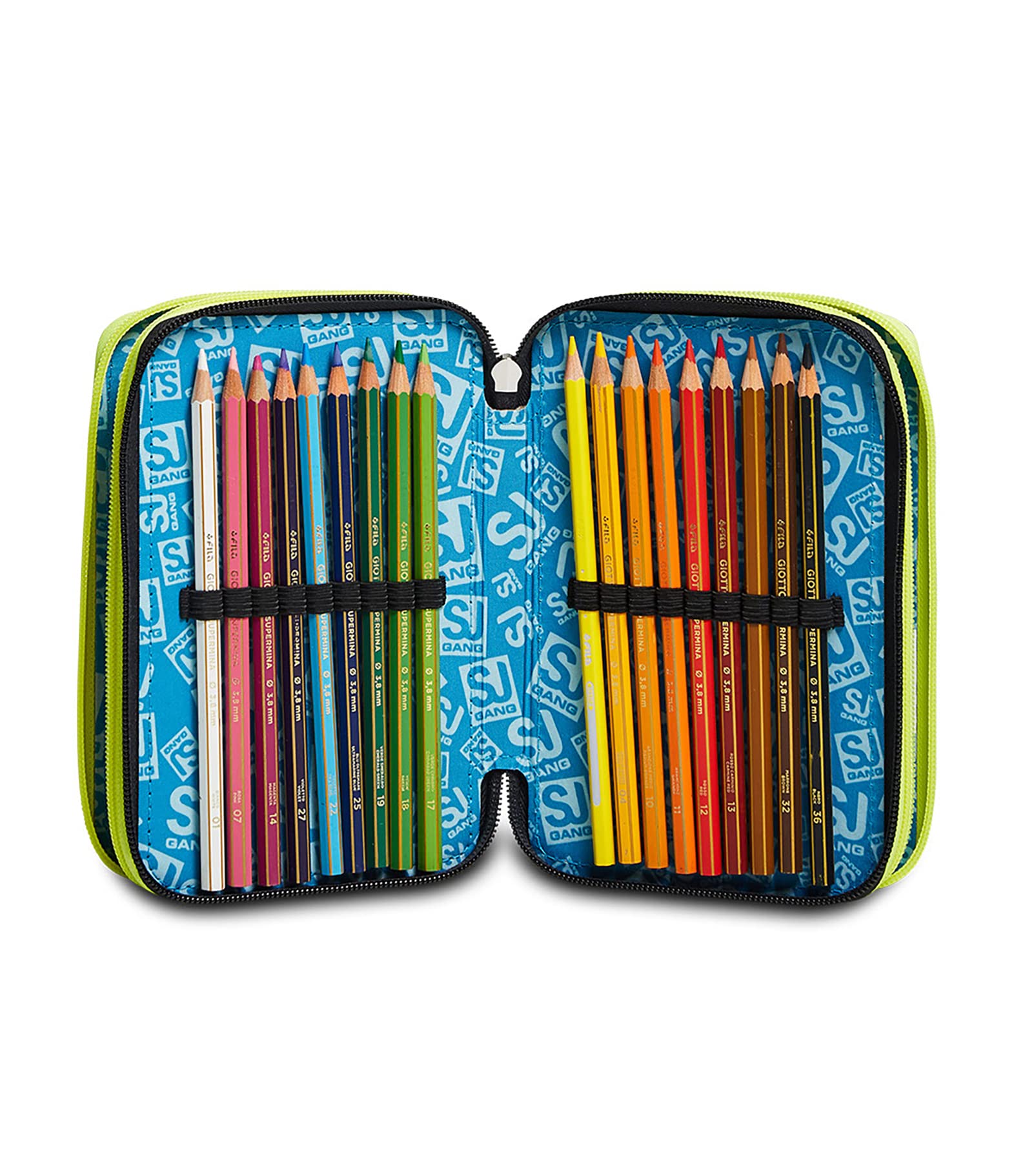 Astuccio Scuola SJ 3 Scomparti - Gamingled Boy Bambino - Completo di Matite, Pennarelli - Azzurro, Verde