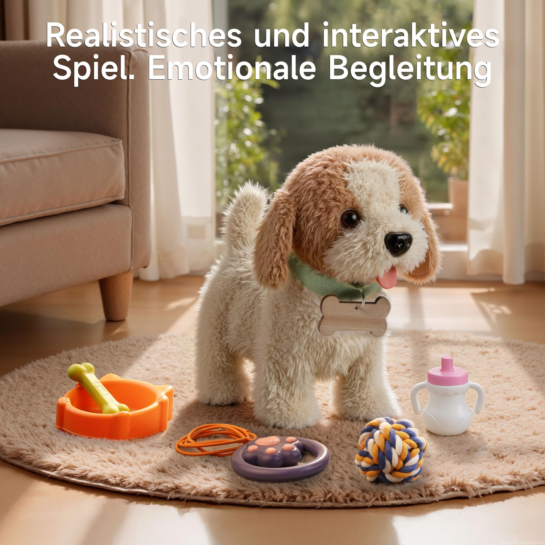 OR OR TU Spielzeug Hund der Läuft und Bellt, Realistisches Interaktives Hund Spielzeug Kinder Plüschwelpe Elektronische Haustiere mit Ferngesteuerter für Kinder Mädchen Junge Geschenk