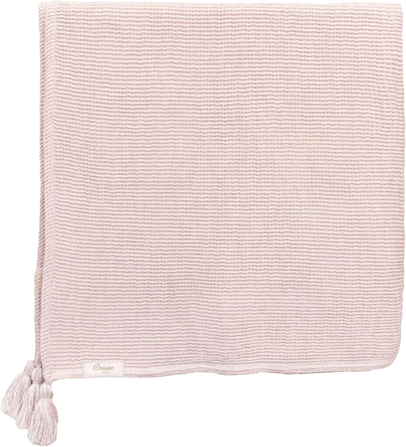 Crane Baby Dusty Rose Luxe Blanket, Soft Cotton Nursery and Stroller Blanket, Cotton and Cashmere, 36" x 36"