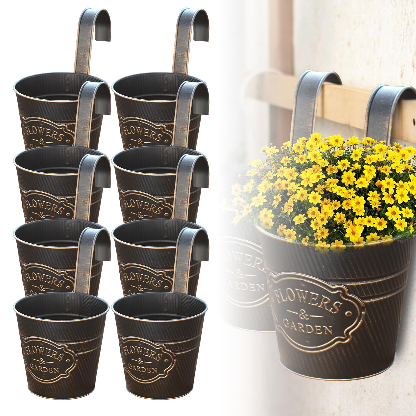 SPORWAY 8 macetas para colgar, macetas colgantes para balcón con orificio de drenaje, maceta colgante de metal, pequeña maceta colgante, maceta colgante vintage