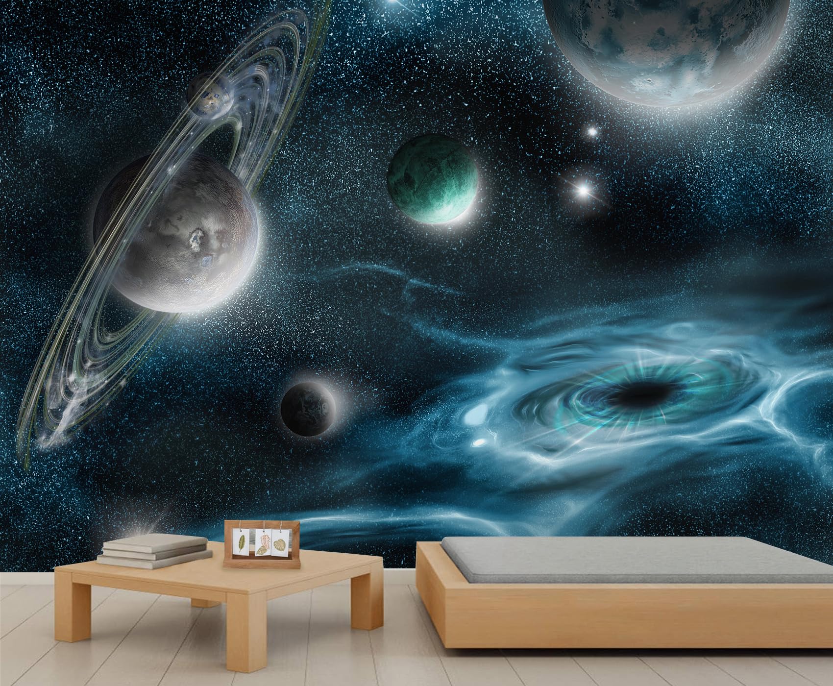 Qdjkbl Women's Planetary Black Hole Cosmic Universe Wall Mural Planets Star Rings And Black Hole Murals Space Themed Wallpaper Starry Sky Galaxy Wallpaper For Bedroom Dining Room Office 300 X 210 Cm