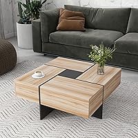 Vista 3 de DHAEY Mesa de centro cuadrada con 4 compartimentos de almacenamiento ocultos, mesa central con mesa deslizante extensible, mesa de cóctel, mesa