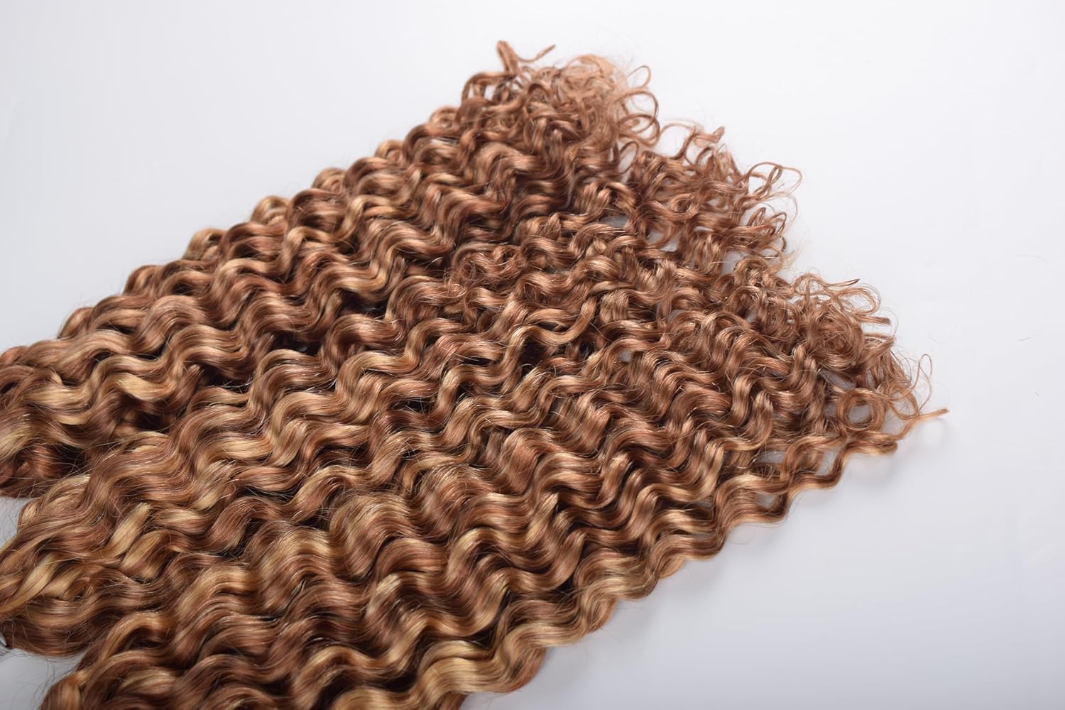 Premium Deep Wave Curly Hair Extensions, Light Brown, Human Hair Bundles, Silver Wrapped Base, 3-Piece Set