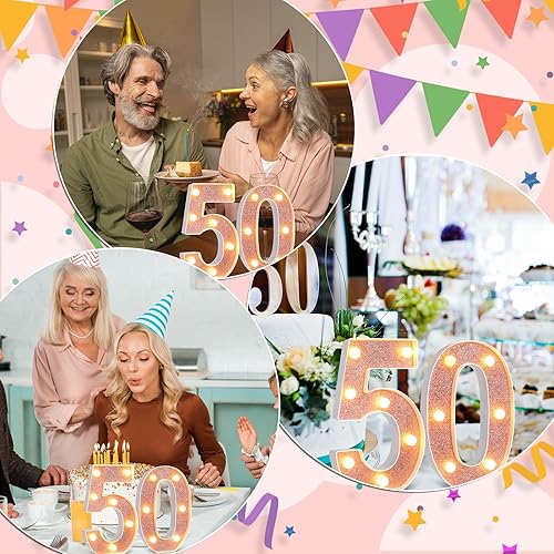 Miniatura 5 de Treela Números LED iluminados decorativos de 8.7'' para cumpleaños, letrero de números de marquesina de purpurina para decoración de fiesta de