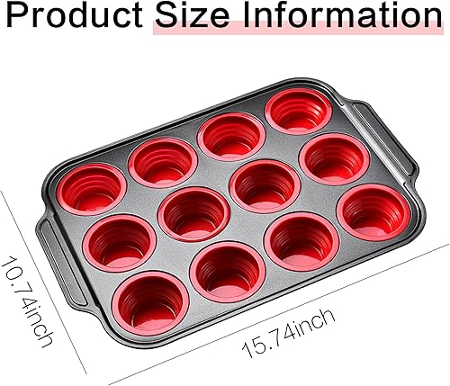 Miniatura 3 de Molde de silicona para magdalenas, molde de silicona para hornear, moldes para magdalenas de 12 tazas para horno con marco de metal, tazas para