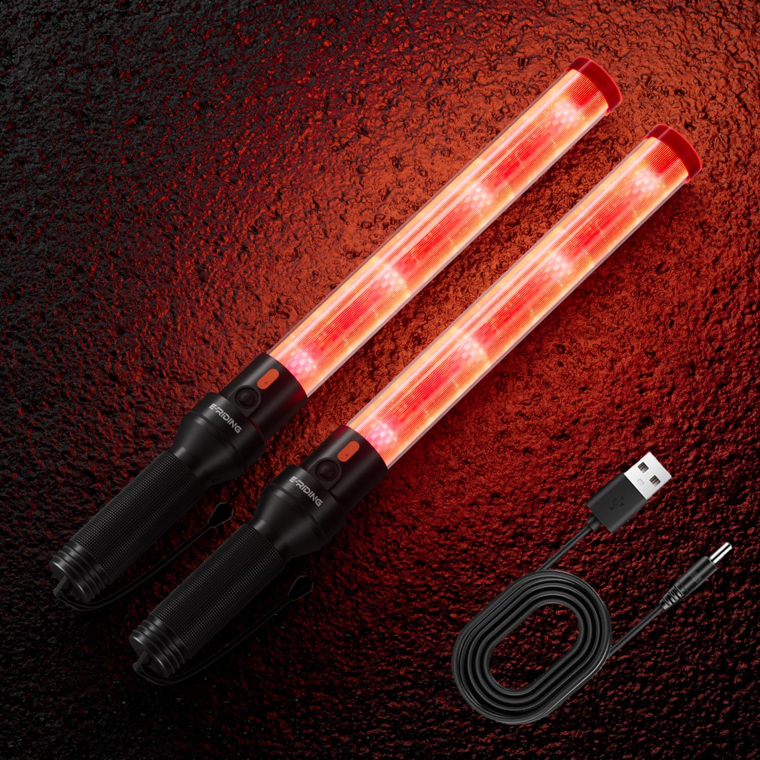 E-riding 2 Pack 16 Inch Rechargeable Red Traffic Wand with 2 Flashing Modes