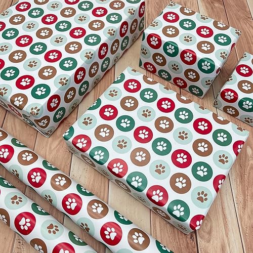 Miniatura 6 de Dtiafu Papel de regalo con estampado de huellas  10 hojas divertidas de regalo de Navidad de perro y gato para vacaciones, cumpleaños, baby shower
