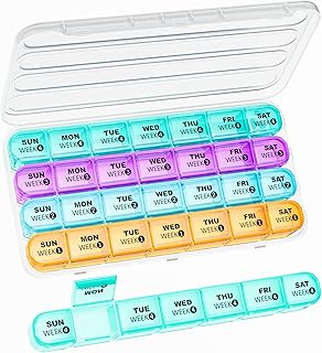 Monthly Pill Organizer 1 Times a Day,Daviky 4 Weekly Pill Organizer,Monthly Pill Box 1 Times a Day Organizer,28 Day Portable Pill Case Organizer,Medicine Organizer for Vitamins and Medication（Rainbow）