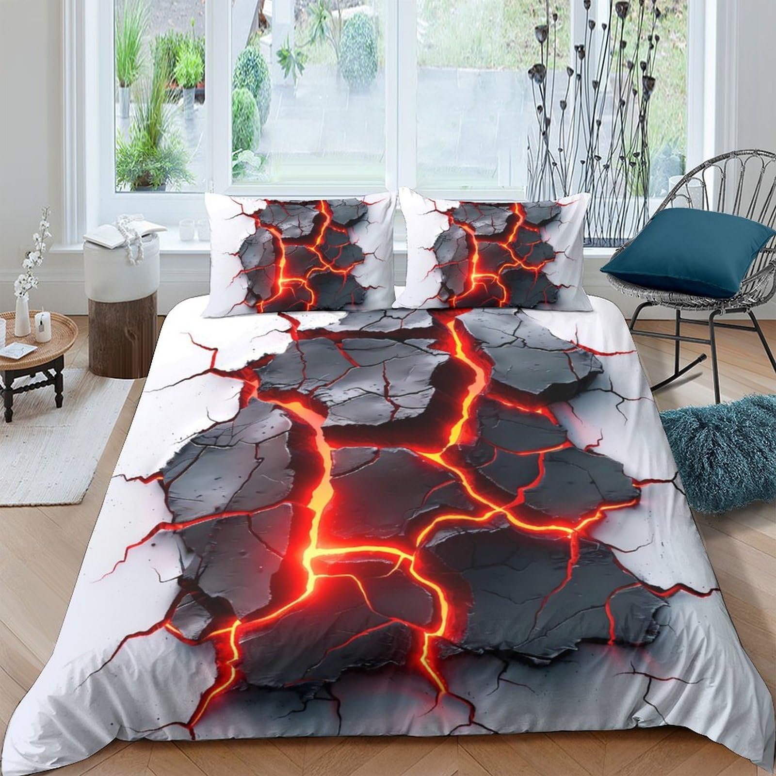 Ctjqhvkz Style-2 3D Printed Volcano Lava Fitted Sheet Microfiber Soft Breathable Earth Crack Bed Cover For Bedroom Dorm Decor Protection Single（135X200cm）