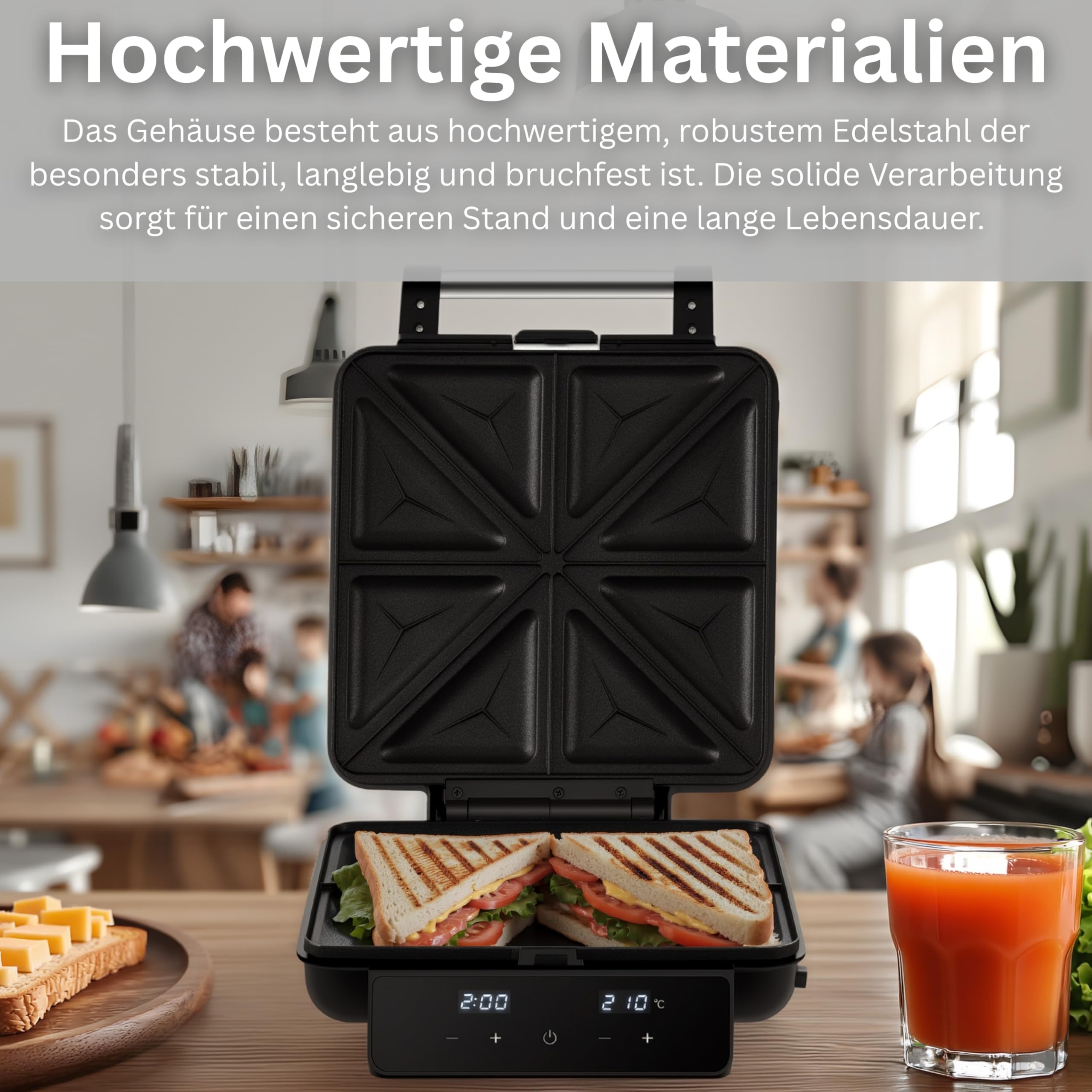 Steinborg Gofrownica 2 w 1 gofry belgijskie – elektryczna gofrownica z panelem dotykowym i wyświetlaczem LED, zdejmowane płytki nieprzywierające, nadaje się do mycia w zmywarce, do gofrów i kanapek