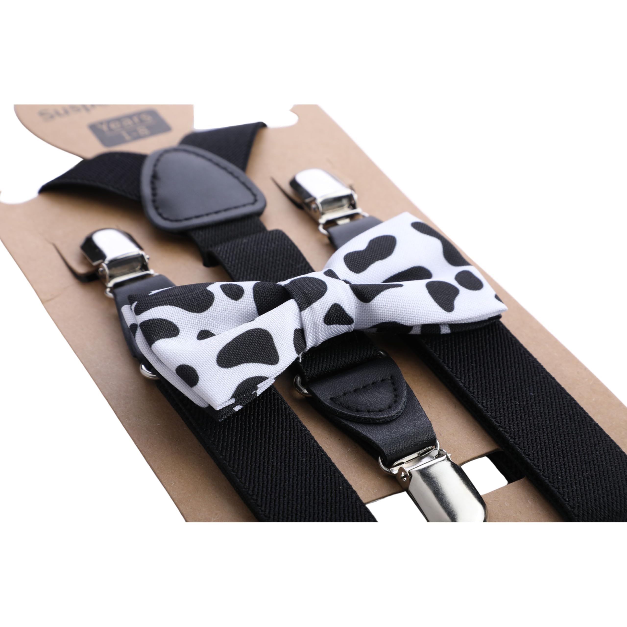 MagicPop Kids Boys Premium Suspenders and Pre tied Bowtie set - Elastic suspenders with Y Back & Adjustable Strong Clips (Small, Black & White) 1