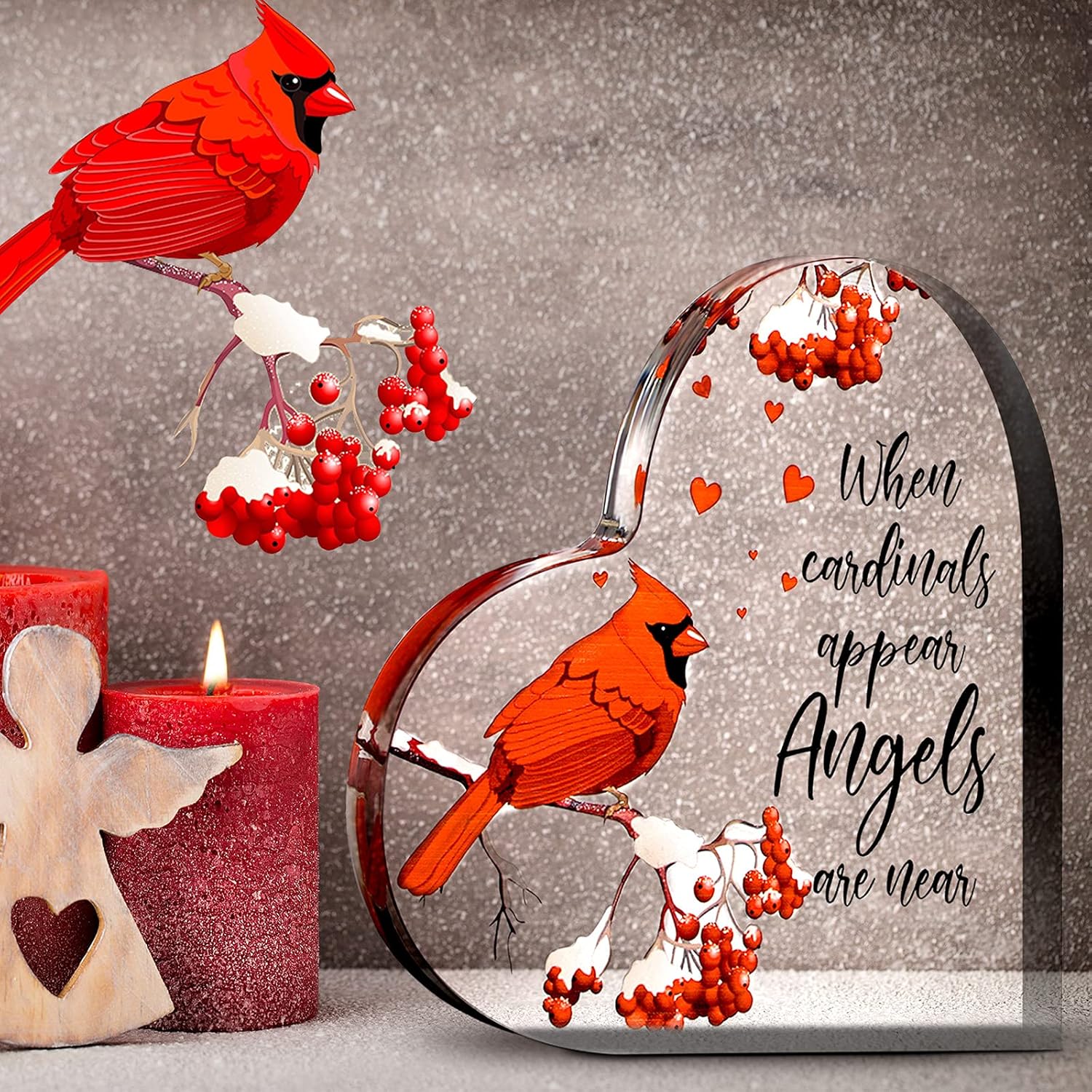 Blulu Red Cardinal Gift Memorial Acrylic Heart Sympathy Memorial Gift for Loss of Loved One Sympathy Bereavement Loved One in Heaven Decor Sign Table Centerpieces for Loss Funeral Memory(6 x 6 Inch) - Image 5