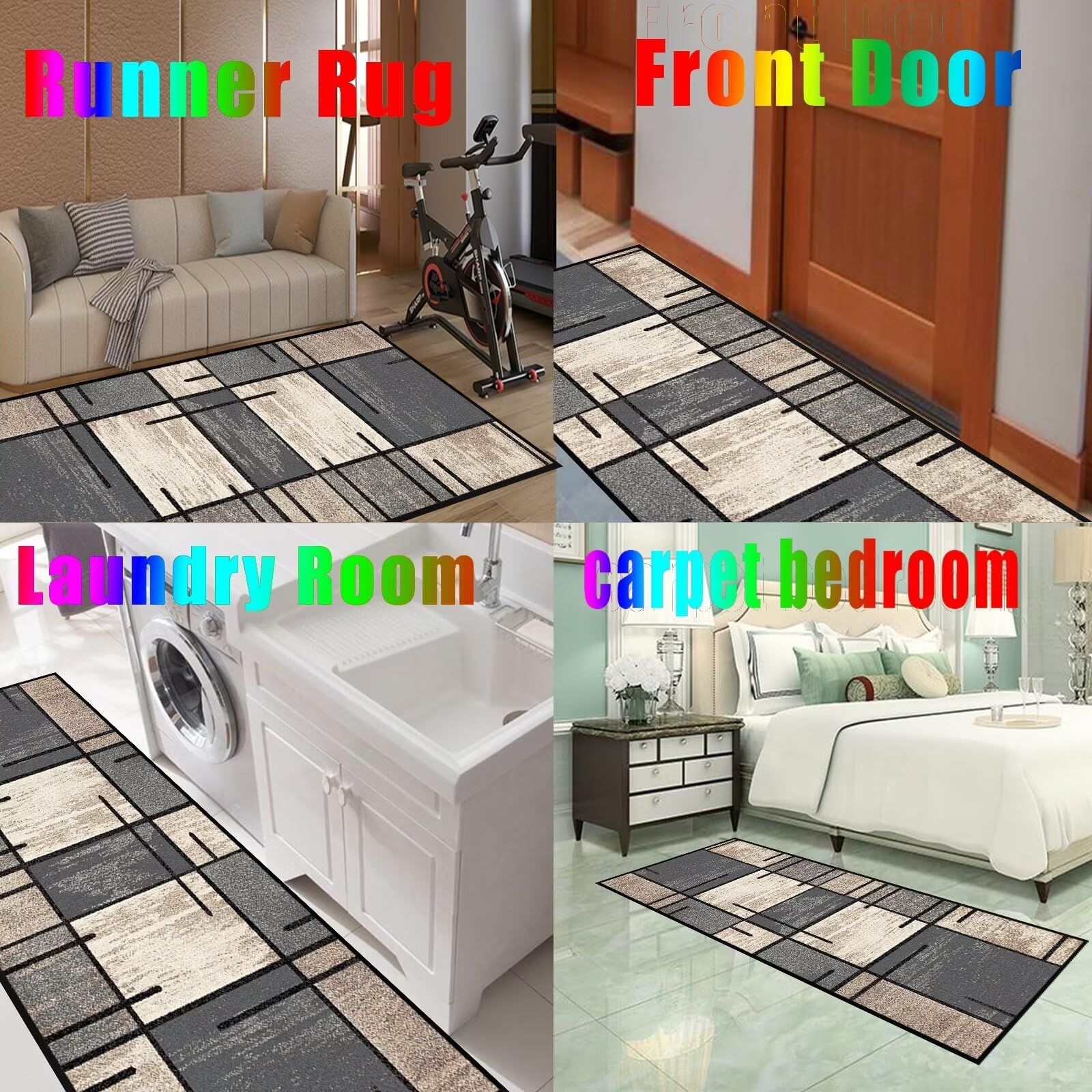 Küchen Teppiche Läufer Waschbarer Teppich Grau Kitchen Mats and Rugs Grau Beige Teppich Läufer für Wohnzimmer Flur Büro Schlafzimmer Küche 60x340cm Stil A