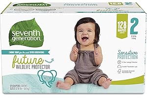 Seventh Generation Free & Clear Baby Diapers, Size 2, 128 Count