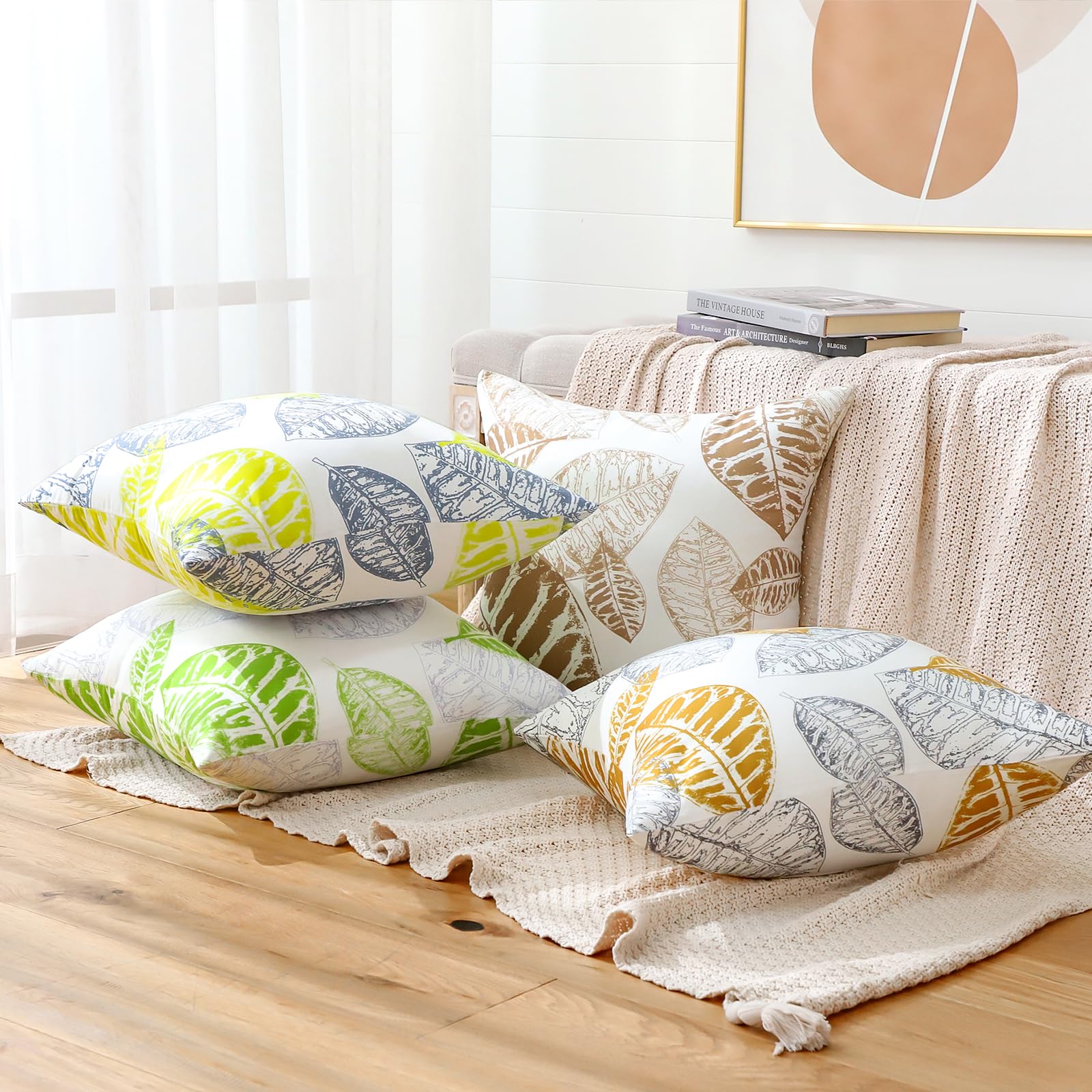 Amazon.co.jp: Otostar クッションカバー 北欧 葉っぱ 両面