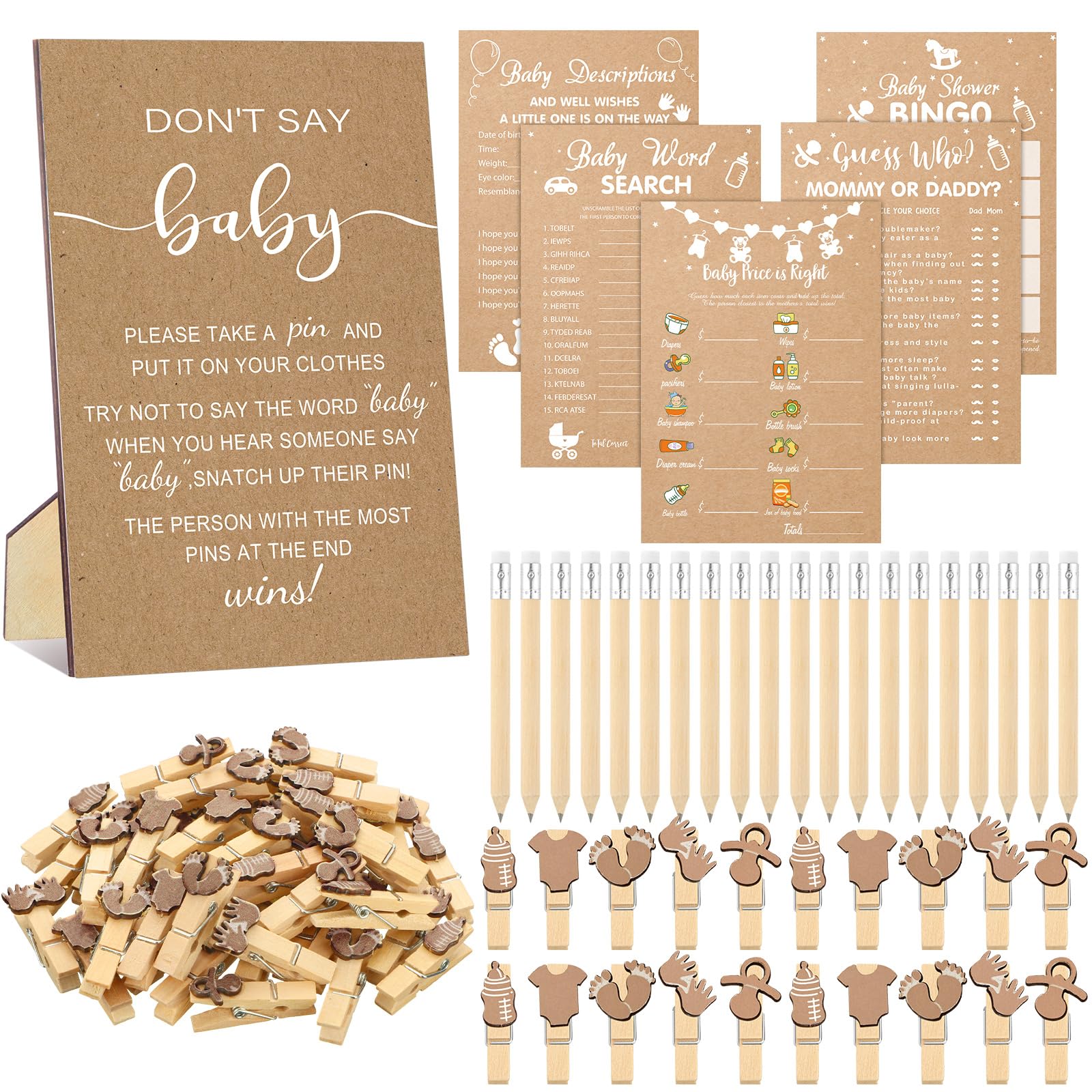 Patelai 321 Pcs Baby Shower Games Supplies, Kraft Style