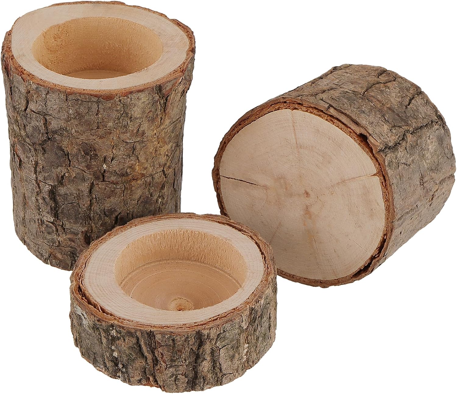 FUNSUEI 18 PCS Wooden Tea Light Candle Holders, Rustic Wood Votive Log Candle Holders, Rustic Wood Votive Candle Holder for Table Decoration, 3 Sizes