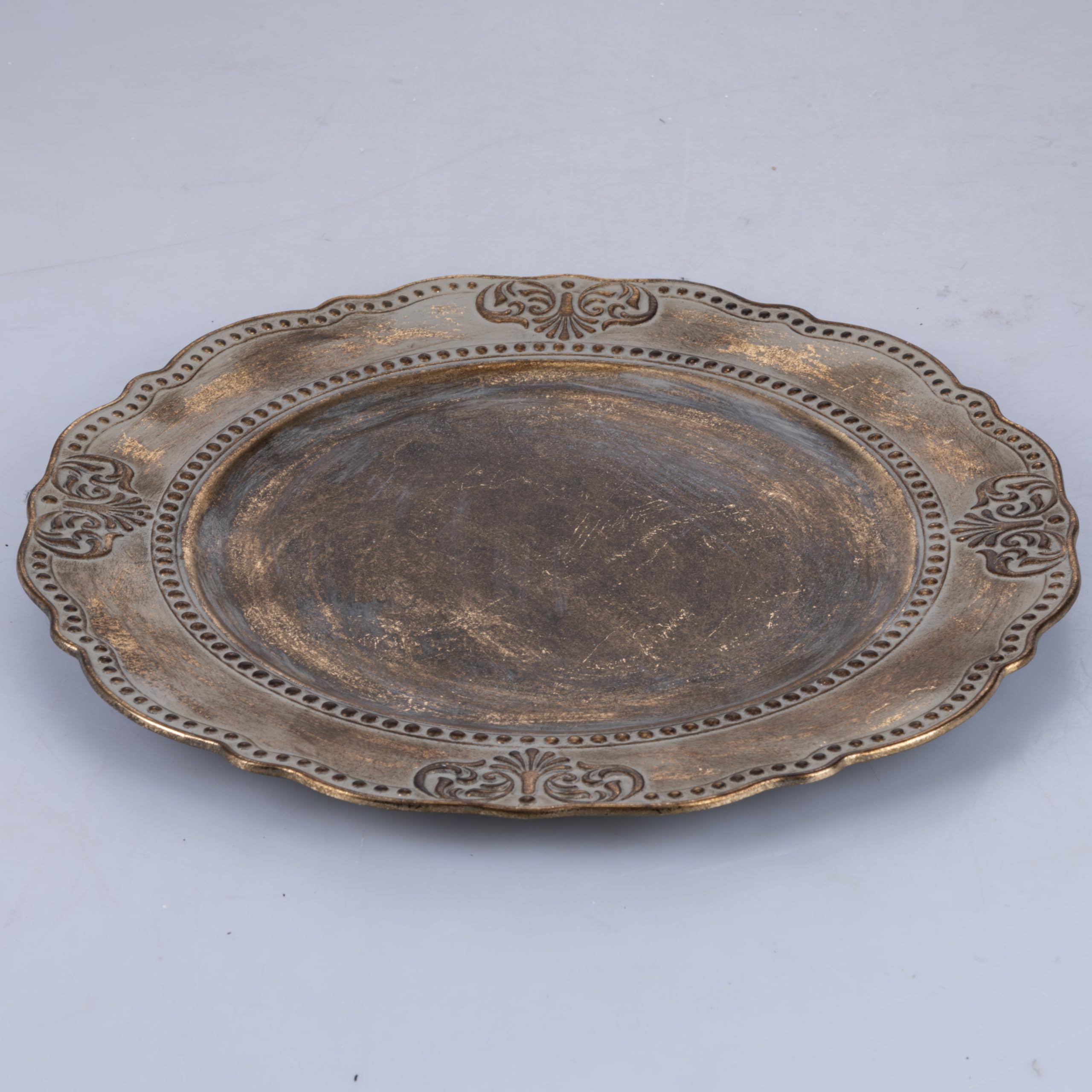 Set Di 6 Sottopiatti In Plastica - Ø 33 Cm, Decoro Spiga Anticato, Per Decorazione Tavola - Foto 3