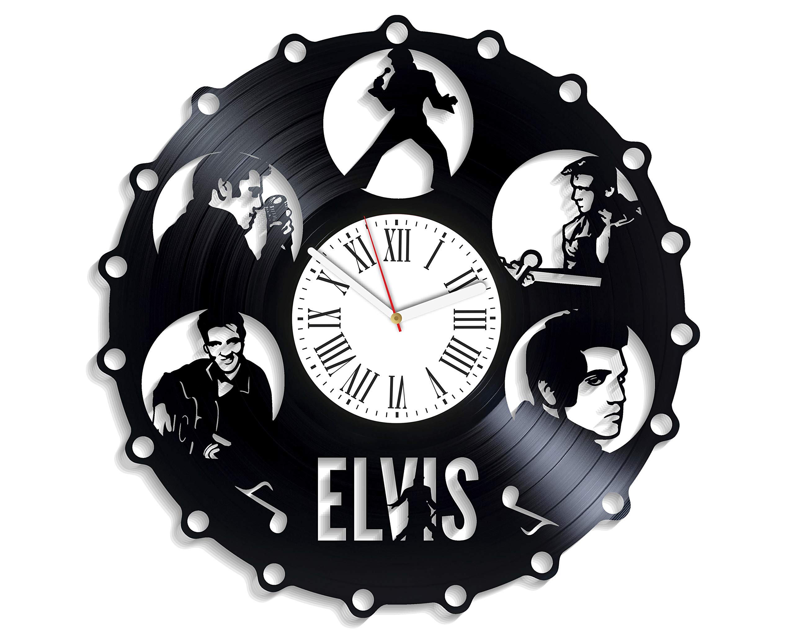 Exclusive Wall Clock Modern Decor for Living Room King of Rock and Roll Wall Clock Birthday Gifts for Fan Rock and Roll Music Vintage Vinyl Record Clock