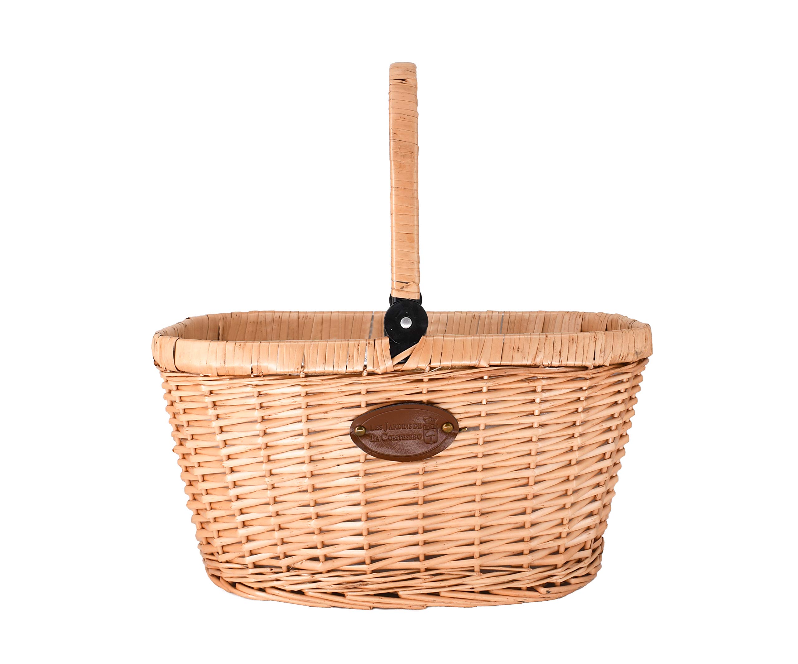 Les Jardins de la Comtesse - Cesto in vimini naturale Chantilly - refrigeratore isotermico - per il mercato o il picnic - Manico pieghevole - Tessuto blu - 48 cm x 29 cm x 27 cm