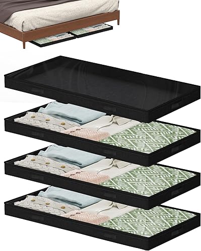 Contenedores de almacenamiento de perfil bajo de 3 pulgadas, sin estructura, organizador de almacenamiento plegable debajo de la cama con tapa y