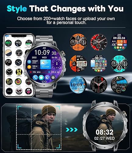 Miniatura 3 de Reloj inteligente militar para hombre (respuestahacer llamadas), batería de 1000 mAh, pantalla HD de 1.85 pulgadas, rastreador de actividad física