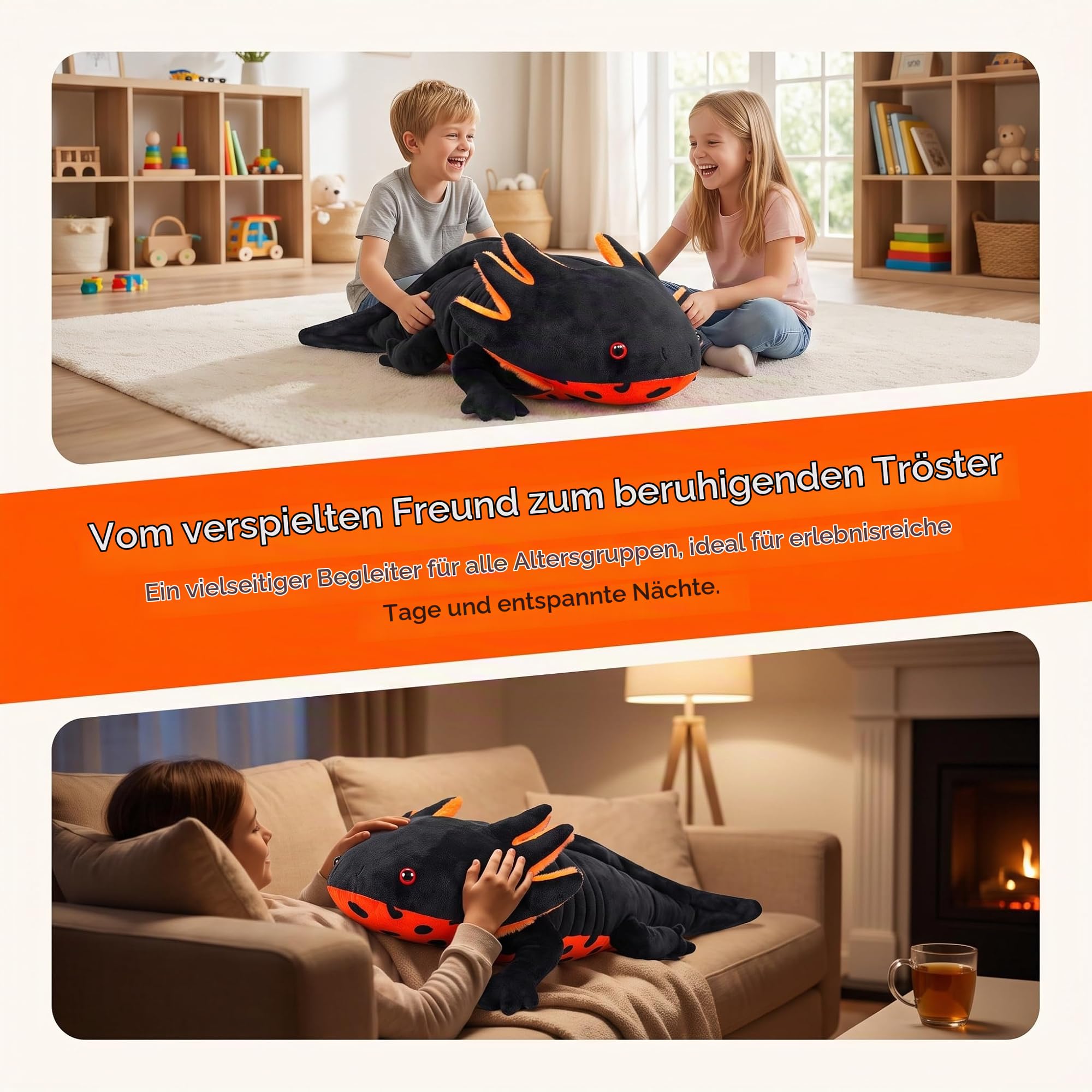 Axolotl-Plüschtier mit Gewicht,Axolotl-Plüsch mit Gewicht,kuscheliges orange Tierkissen zum Kuscheln,30in, 4,4lb,Salamander-Plüschtier einzigartiges Geschenk für Kinder