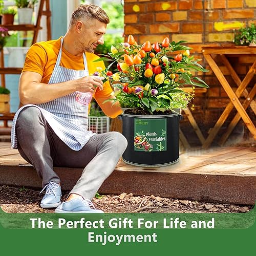 Miniatura 8 de LINERY Bolsa de plantación negra resistente gruesa de gran capacidad con proceso de dobladillo mejorado con asas, macetas de tela no tejida (paquete