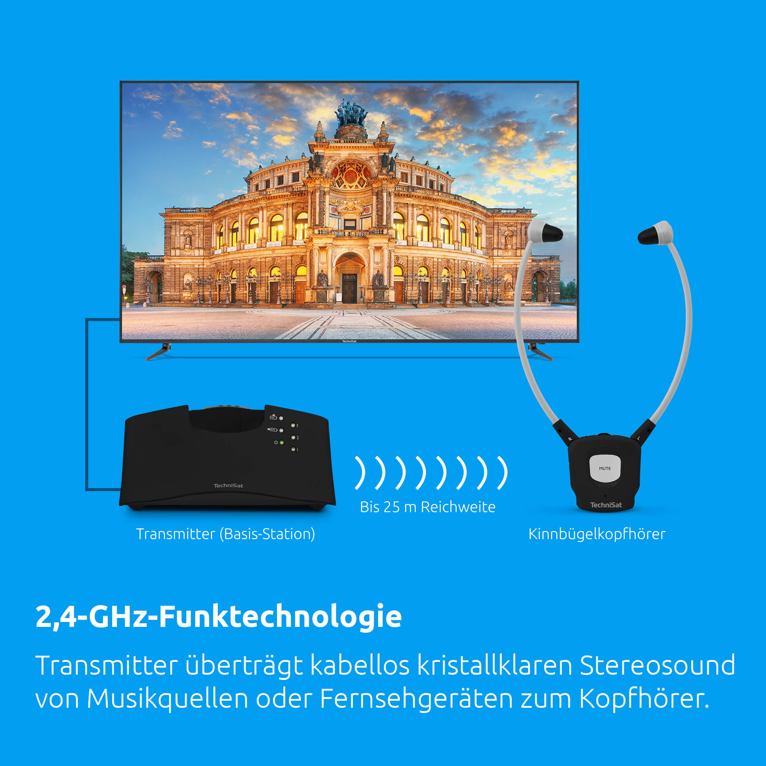 TechniSat STEREOMAN ISI 3 - kabelloser Stereo-Funkkopfhörer | für Fernseher und Musikanlagen mit Dockingstation, schwarz